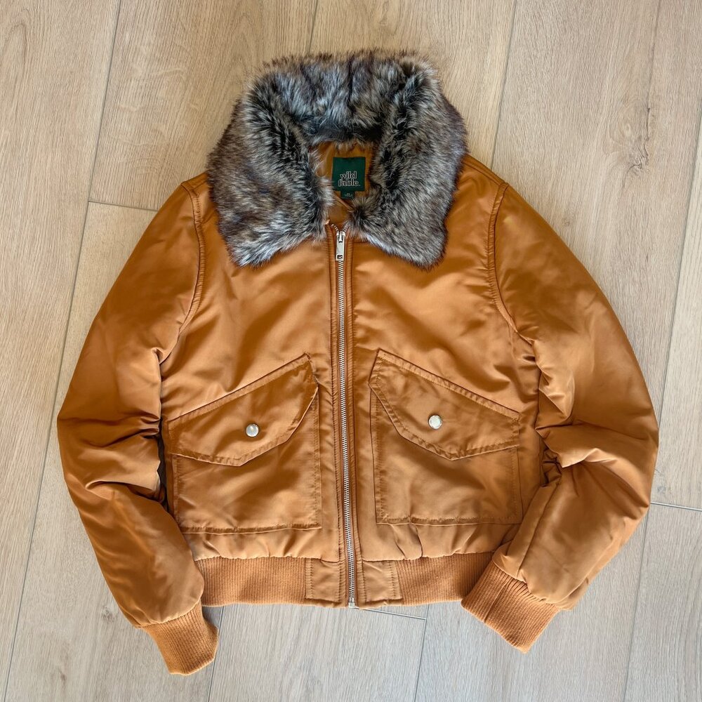 Wild Fable Mustard Bomber Jacket with removable faux fur collar XS